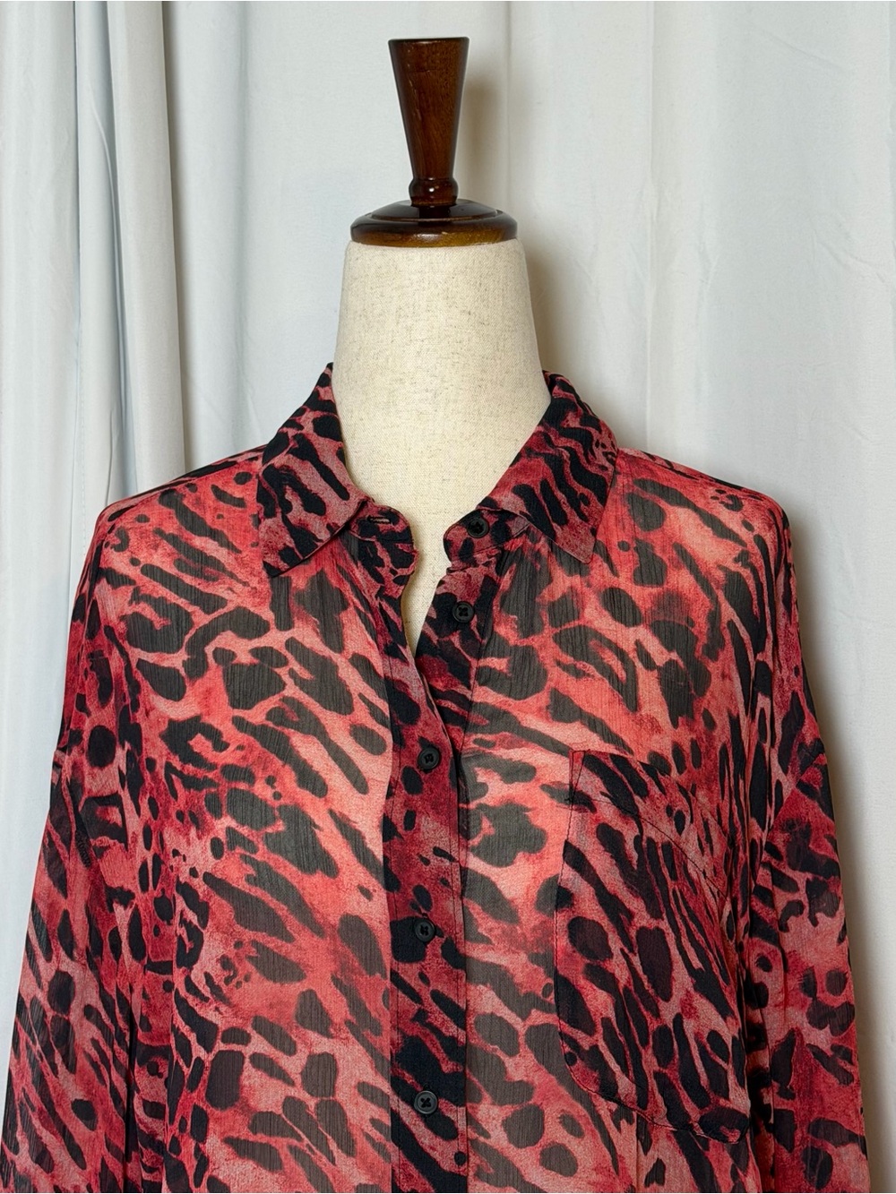 AllSaints Bernie Ambient Printed Shirt Red Black Small - Picture 5 of 12